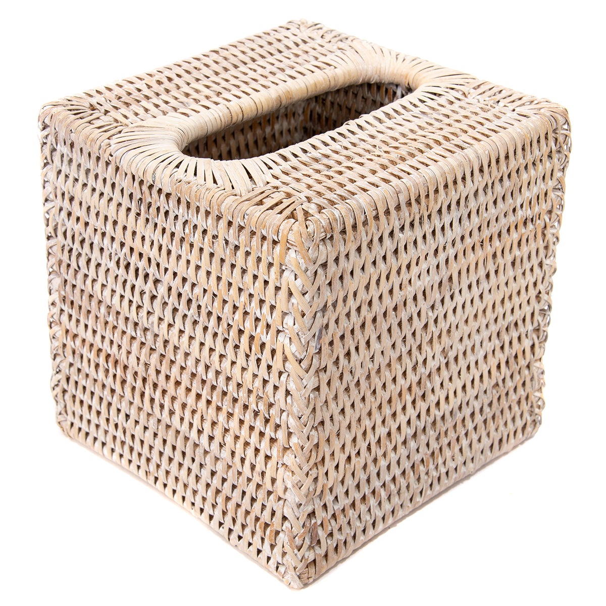 Artifacts Trading Company Rattan Column Tissue Box Cover White Wash